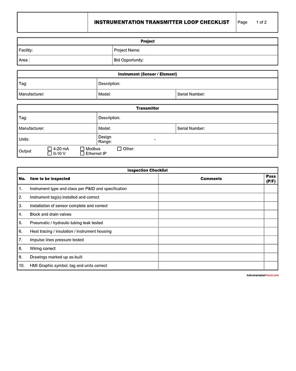 [Download] Checklist for Instrumentation Transmitter Loop ...