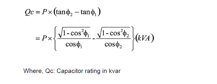 Rating of capacitor to be required for power factor correction