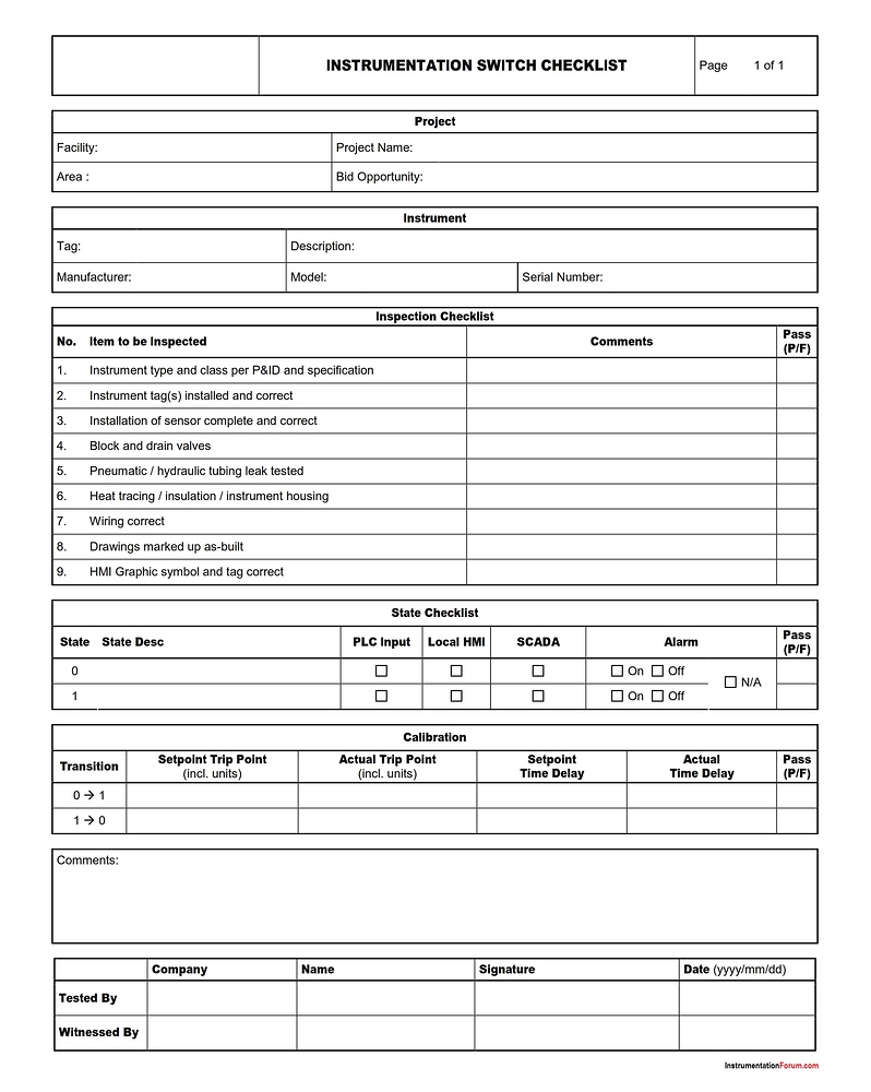 [Download] Checklist for Instrumentation Switch - Instrumentation ...